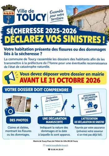 Sécheresse 2025/2026 : déclarez vos sinistres en mairie